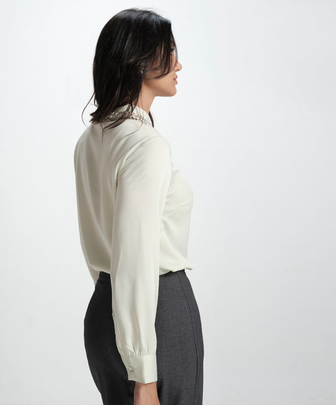 Collar Bead Detailed Chiffon Shirt